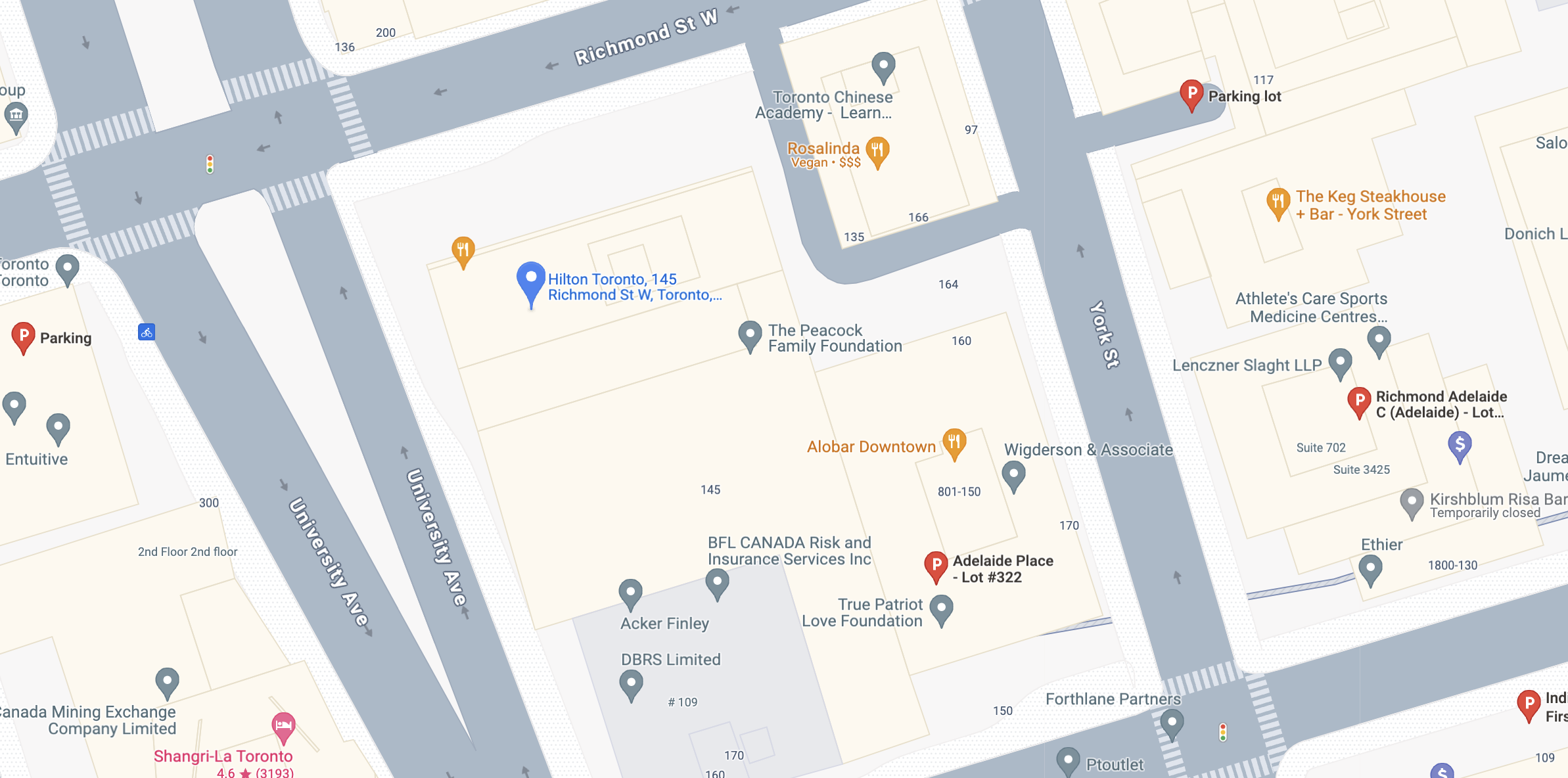 Map showing the location of the Hilton.
